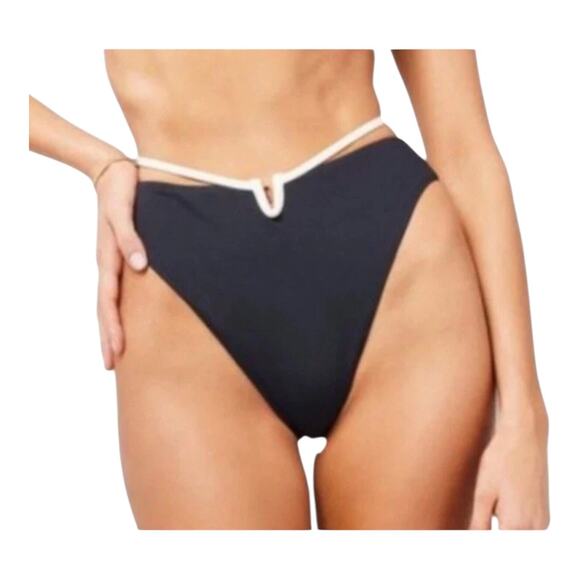 L Space Joy Bitsy Cut White Bikini Bottom Stretch High Waist Women's Small NWT - Picture 1 of 16